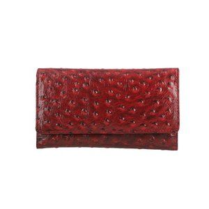 Burgundy 100% Genuine Leather Ostrich Embossed RFID Wallet